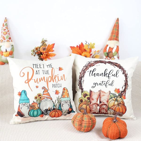 Höstkuddfodral 45x45 Set om 4 Orange Maple Leaf Dekorativ Kuddfodral