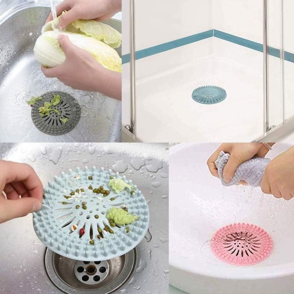 Pakkauksessa 4 silikonihiussuodatinta, universal tyhjennyssuoja, CAN käyttää kylpyhuoneessa.