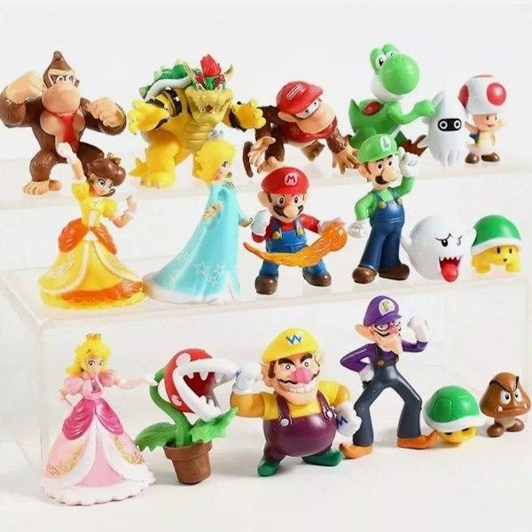 Super Mario Figurer Figur 18 stk Legetøj Legetøjsfigur Peach Wario Bowser Luigi osv KLB