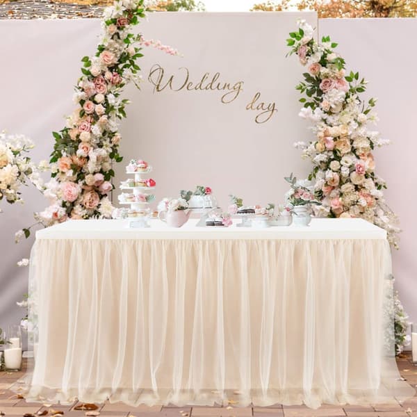 Hvid tylbordskørt til babyshower-borddekoration Tutu-bordskørt til KLB