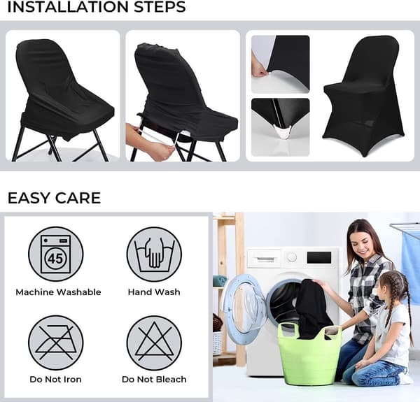 Opgraderede sammenklappelige stoleben 10 stk. Universal stretch vaskbare tilpassede stoleben til bryllup, ferie, banket, fest, fejring (sort)