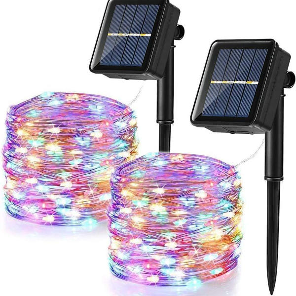 2 kappaletta aurinkokäyttöisiä ulkojouluvaloja, 10 m 120 LED värikkäät jouluvalot KLB