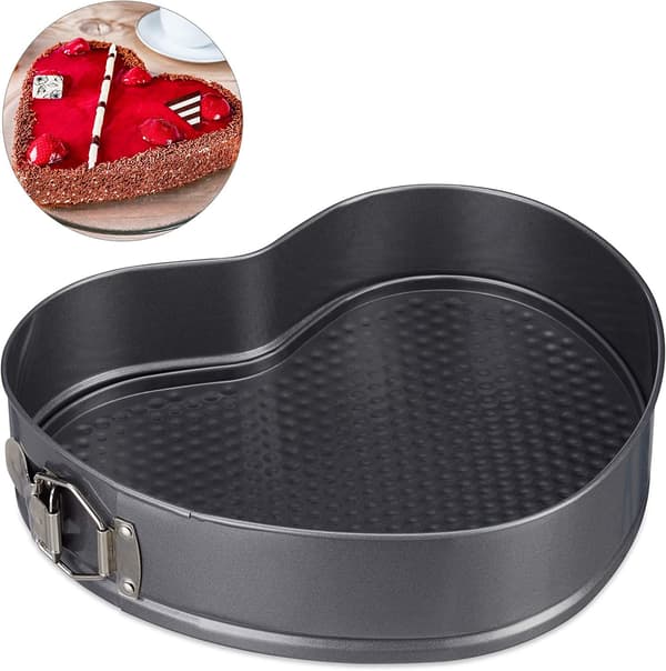 Justerbar hjerteformet springform, Non-Stick, Springform, 11,8 x 11,7 x 4,5 cm, Stål, Grå, Kull Hjerteformet Knappkakeform