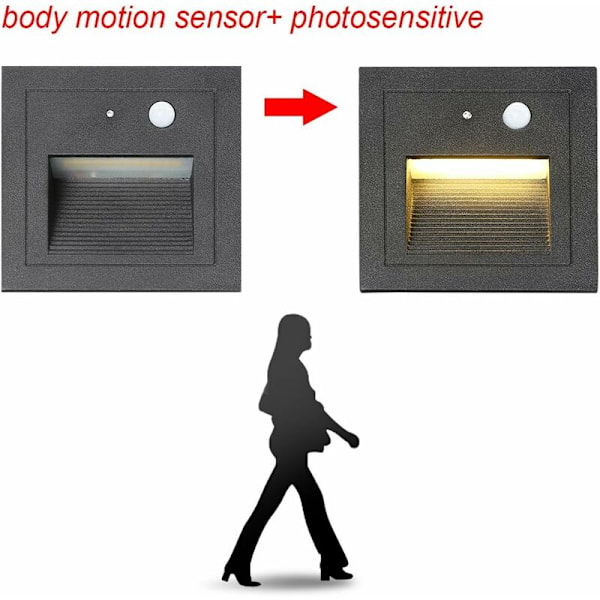 Pakke med 2 LED indbyggede vægspots 3W væglampe trappe lys lampe bevægelsessensor gulv indbygget lys 2800K varm hvid-hvid KLB