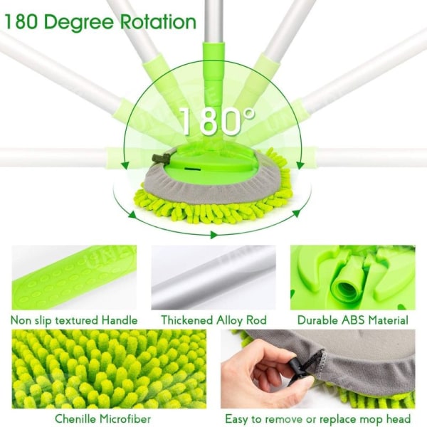 2 in 1 -autonpesuharja teleskooppinen mikrokuituautonpesumop 180° kierto