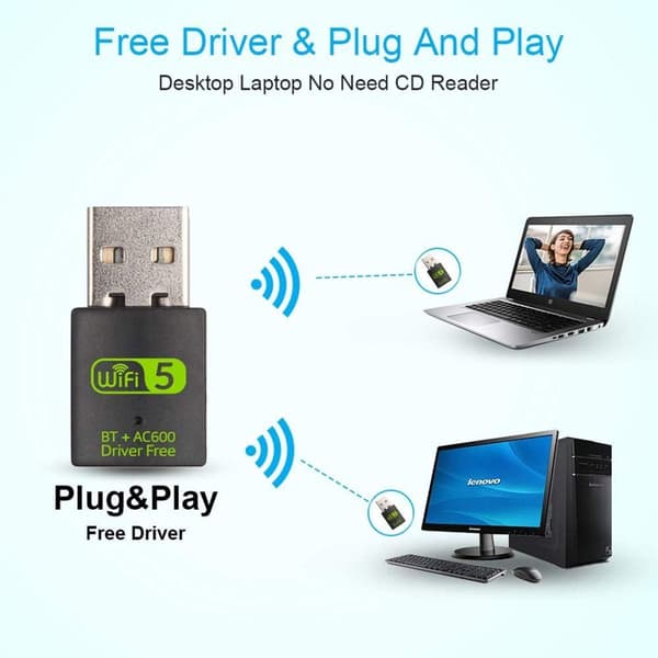 USB WiFi Bluetooth-adapter, 600 Mbps dual-band trådløst netværk