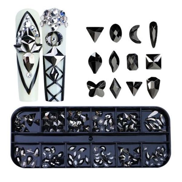 12 Gitter Flad Formet Manicure Rhinestone Negledekoration 20.