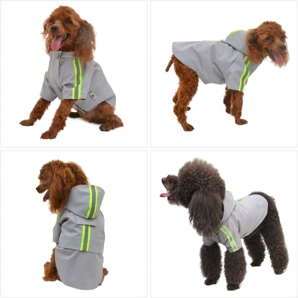 (1 pakke, BM) Regnfrakke til hunde med hætte, let regnjakke til hunde med lynlås, regnponcho med reflekterende strimmel til små mellemstore hunde