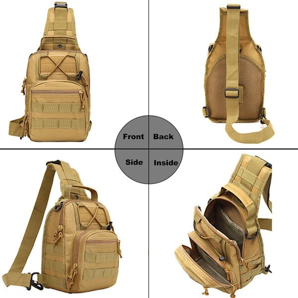 Taktisk skuldertaske egnet til rejser, vandreture, camping, khaki
