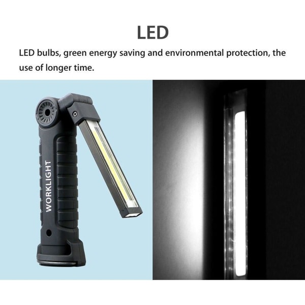 Oppladbar magnetisk COB + LED lommelykt, fleksibel inspeksjonslys