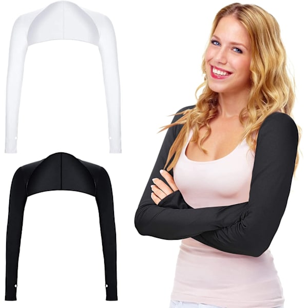 2 st (svart+vit, ca 50*55cm) UV-skydd sjal arm sleeve kylsjal arm sleeve med fingerhål solskydd kylare shrug arm wrap