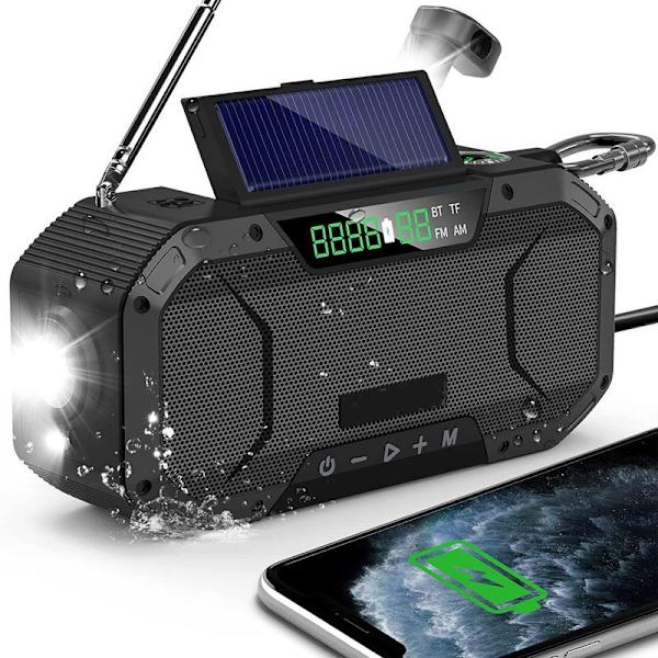 Nödradio Stänksäker Bluetooth-högtalare Bärbar AM/FM Solvindsradio