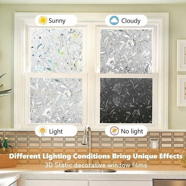 2PCS Fönsterdekaler 3D Dekorativa Vinyl Fönsterdekaler för Semi-Privacy Glas Anti-UV för Tulpaner Kontor Hem Kök (45 x 200 cm) KLB