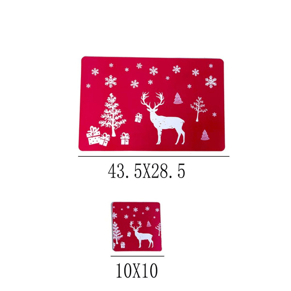 Linen Christmas table runner printed white snowflake moose KLB