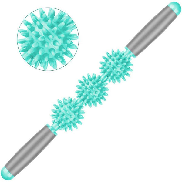 Fasciemassasjevals for cellulitter, muskelvalsestang, fettfrigivelse, grønn, tre kuler