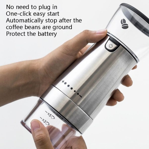 USB-oppladbar kaffemaskin, elektrisk kaffekvern (rustfritt stål)
