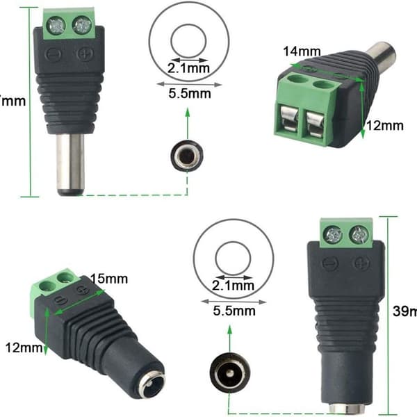 24 stk profesjonell DC-kontaktplugg fatning 12V DC strømkoblingsadapter