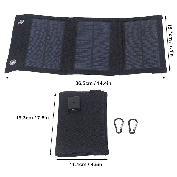Taitettava aurinkolatauspaneeli USB-liitännällä, 5V lähtö KLB
