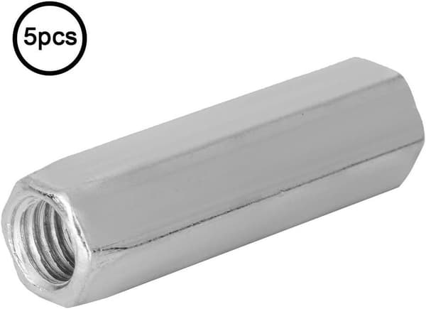 5 stk M10 Mutter Lange Skaft Karbonstål Hex Koblingsmuttere