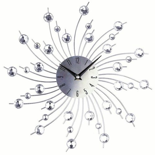 Solstråle vægur Sparkling Bling Metallic Sølv Blomst Formet Vægur til