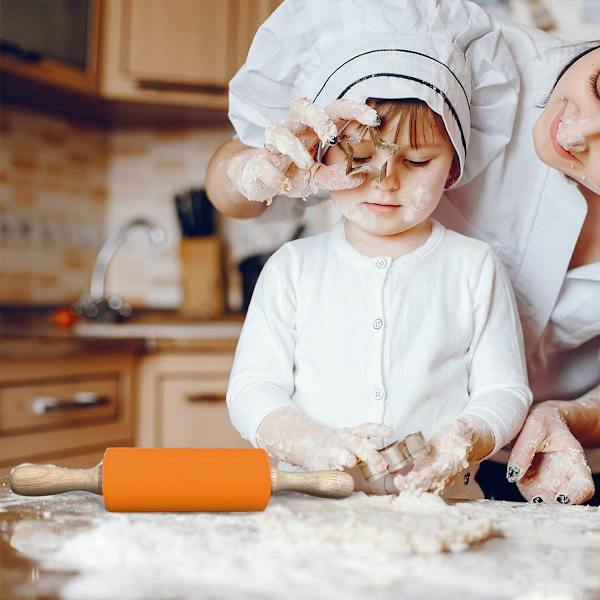 Silikone kagerulle til bagning - Non-stick træoverflade, orange KLB