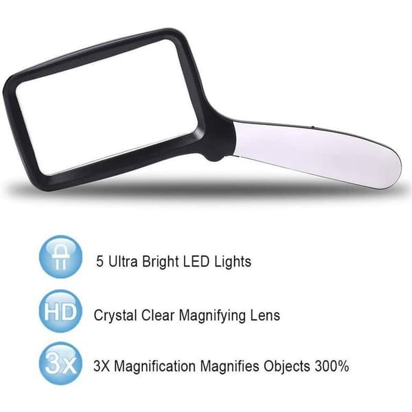 Foldbar læseforstørrelsesglas med 5 LED-lys 3x dæmpbar forstørrelse Ideel til læsning