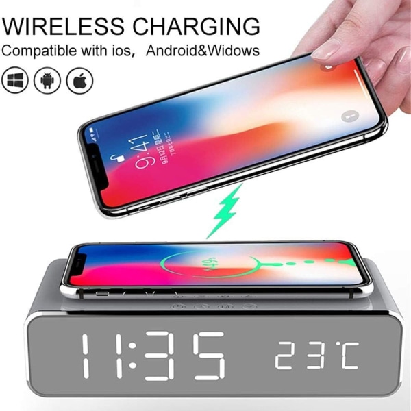 Youlala 2 i 1 LED-vækkeur med Qi-oplader og termometer til iPhone XS Max,