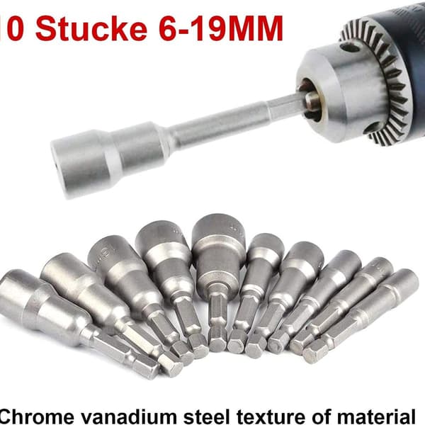 10 stk 6-19 mm skrutrekkerbitadapter, sekskantet håndbor