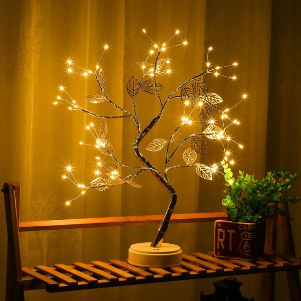 LED lys træ, 72 LED perler natlys, justerbare grene DIY kobbertråd træ design til bryllupsfest dekoration, juledekorationsgaver