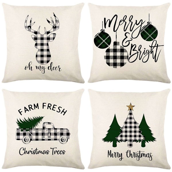 Juleputetrekk 45 x 45 cm, sett med 4 julefine linputetrekk KLB