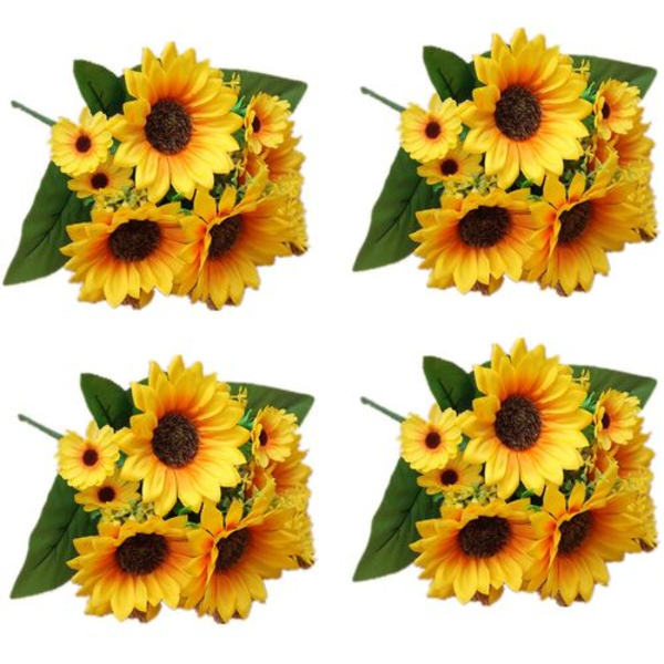 4 Bundter Kunstige Solsikkeblomster Udendørs UV-Resistente Falske