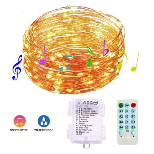 Lydaktiverte LED-lysstreng 9 meter 100 LED 12