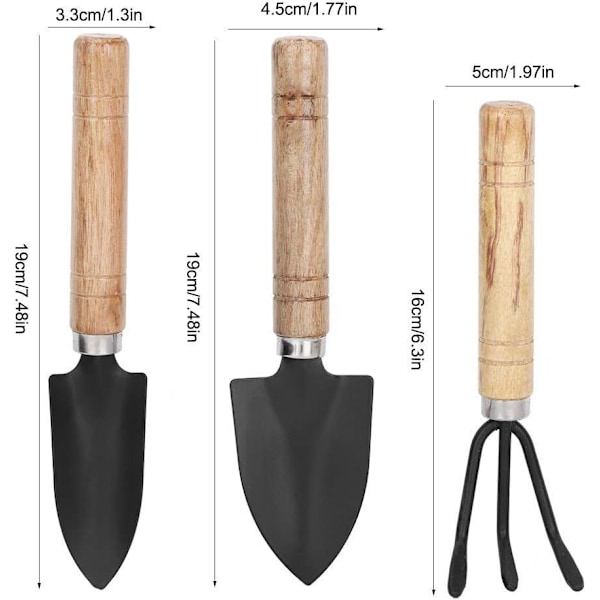 Hagespade, hage- og spadeverktøysett, 3 deler