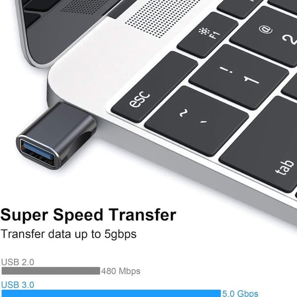 Type-C-sovitin USB:hen, USB C - USB 3.0 -sovitin, alumiini, musta