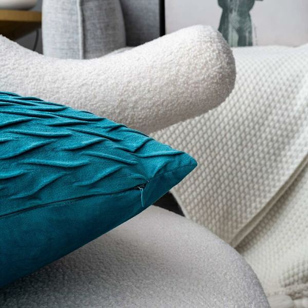 Fløyel putetrekk 45x45cm for stue sofa, sett med 6 ensfargede firkantede putetrekk soveromsdekorasjon, turkis KLB