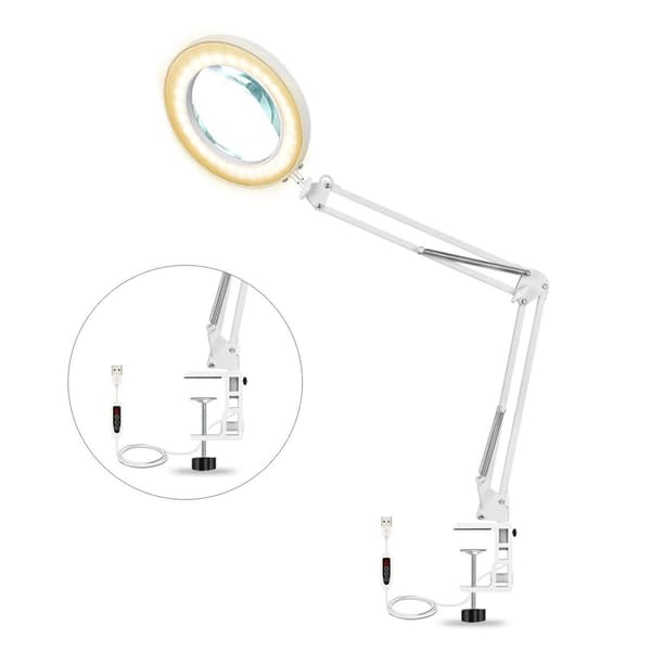 Forstørrende LED-skrivebordslampe, 5x forstørrelse, dæmpbar KLB