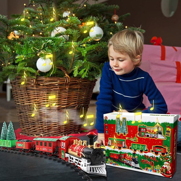 Klassisk juletogssæt legetøj med lys og lyd, elektrisk KLB