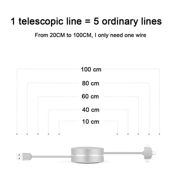 Multi lade kabel, 3 i 1 sammenleggbar USB-kabel med hvit