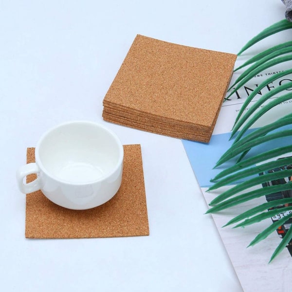 Fyrkantiga underlägg set om 6 underlägg trä kork underlägg 10x0,2 cm KLB