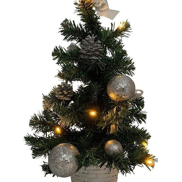 Pyntet Juletræ med Lys 20cm - Sølv - Juletræ med KLB