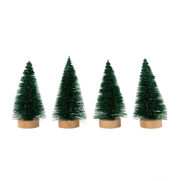 Minikeinotekoiset joulukuuset puisella pohjalla, vihreä KLB