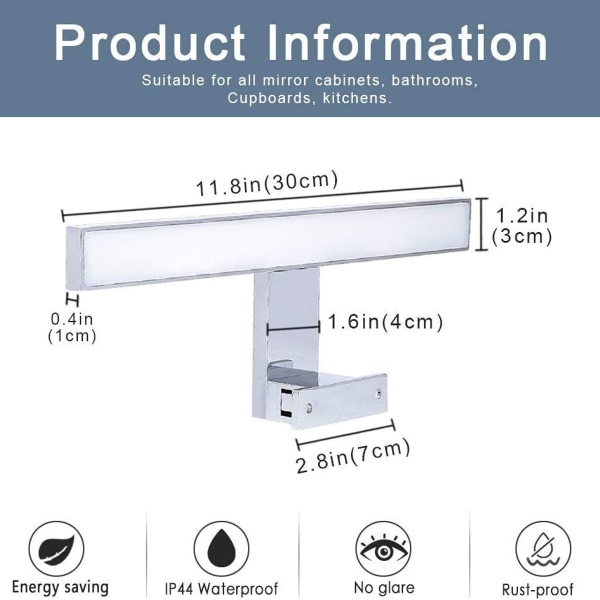 LED-spejllampe spejl med belysning 5W 30 CM badeværelseslampe til KLB