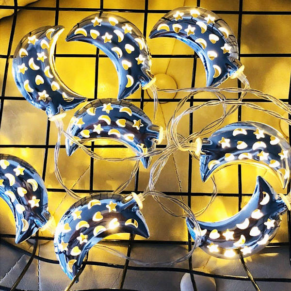 1,5 m 10 LED metall ihålig månform koppartråd ljusslinga KLB