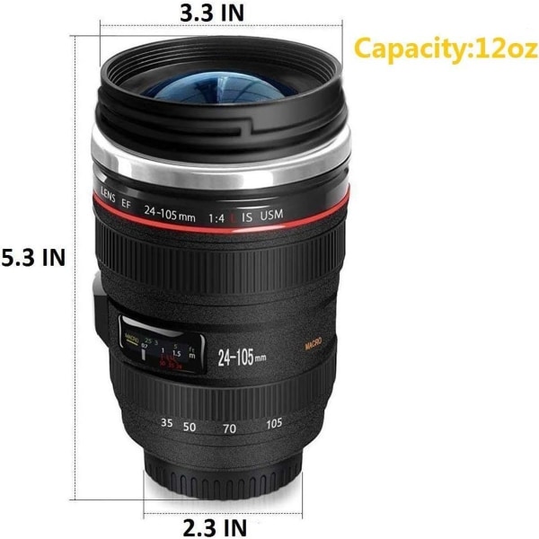 Kaffe- och tekopp i form av ett kamerobjektiv - Kreativ present till fotografer - Rostfritt stål KLB