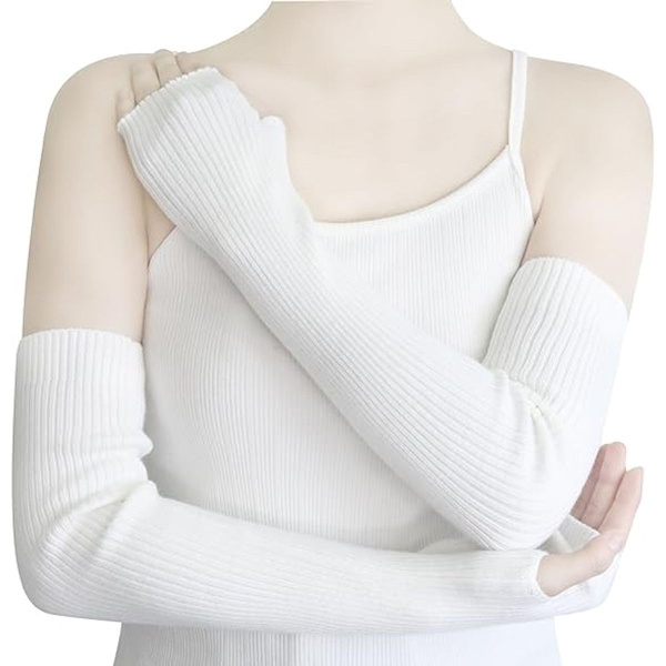 Fingerlösa armvärmare för kvinnor vinter stretchiga handskar akryl händer vit KLB
