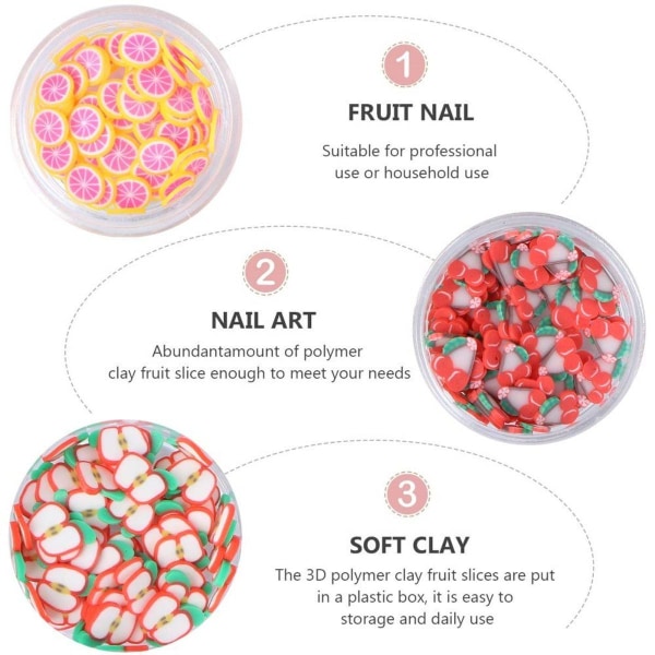 12 bokser Fruktmønster Nail Art Decor Skiver Fargerike DIY Nail Art Decoration KLB