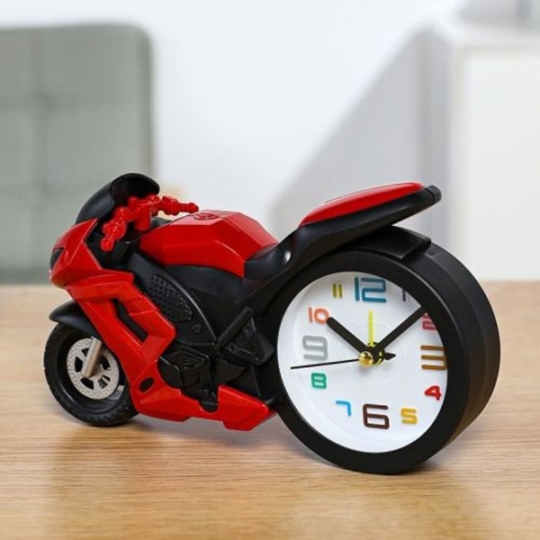 Motorsykkelvekkerklokke Ornament Kreativ gaveklokke for barn (Red Racing)