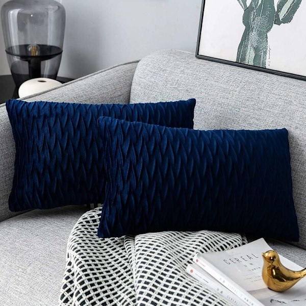 Fløyels putetrekk 30x50cm for stue sofa, sett med 6 ensfargede firkantede putetrekk soveromsdekorasjon, marineblå KLB