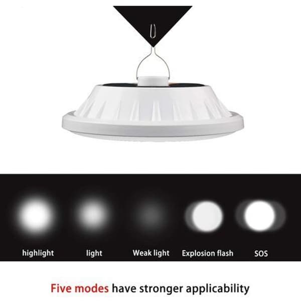 USB-oppladbar LED-solcelle campinglys med fjernkontroll, 5 moduser teltlys IPX