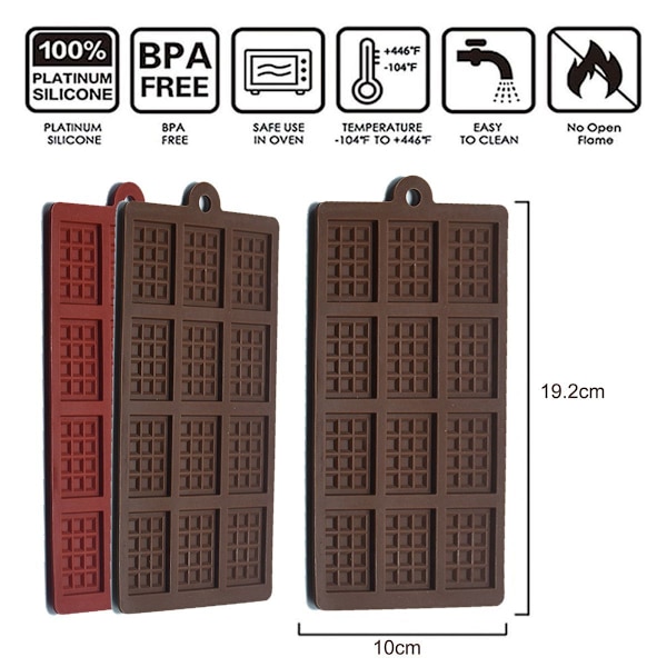 2 stk. 12 hulrums silikone mini rektangel tynd vaffel chokolade DIY form